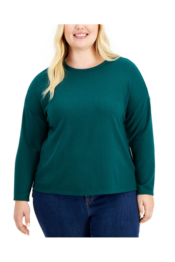 Style & Co Plus Size Step Hem Pullover Top Aventurine 3X