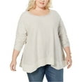 thumbnail image 1 of Style & Co Plus Size Striped Bridge Hem Pullover Blouse Stripe Grey Fog  1X, 1 of 2