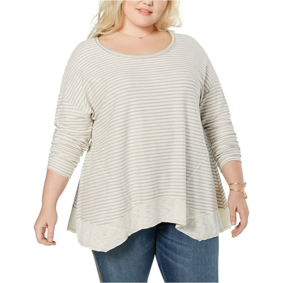Style & Co Plus Size Striped Bridge Hem Pullover Blouse Stripe Grey Fog  1X
