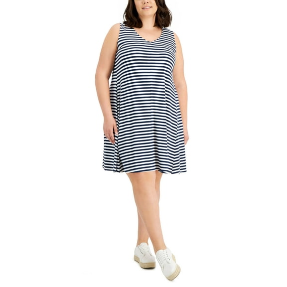 Style & Co Plus Size Striped Cross Back Flip Flop Dress Stripe Blue 2X