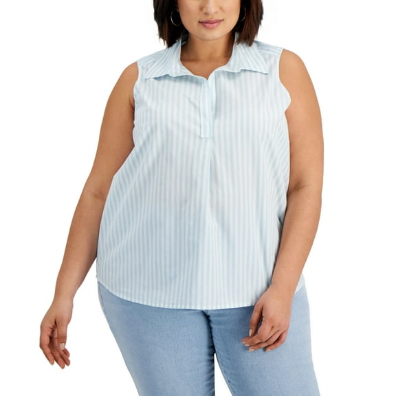 Style & Co Plus Size Striped Sleeveless Cotton Top Stripe Ompha 3X