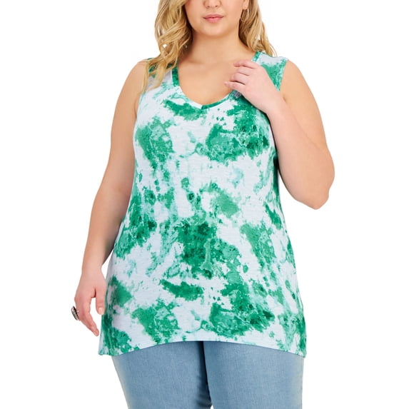 Style & Co Plus Size Tie Dyed Tank Emerald Dye 2X