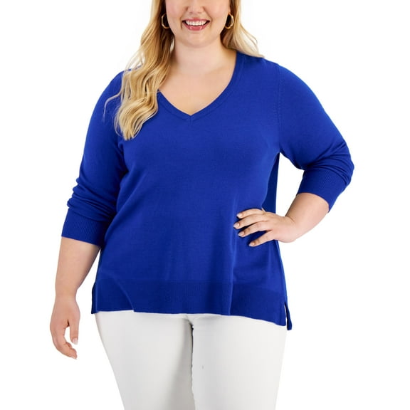 Style & Co Plus Size V Neck Sweater Lazulite 1X