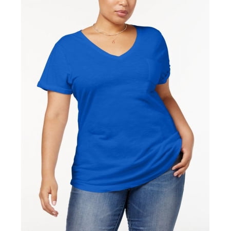 MSRP $18 Style & Co Plus Size V-Neck T-Shirt Blue Size 0X