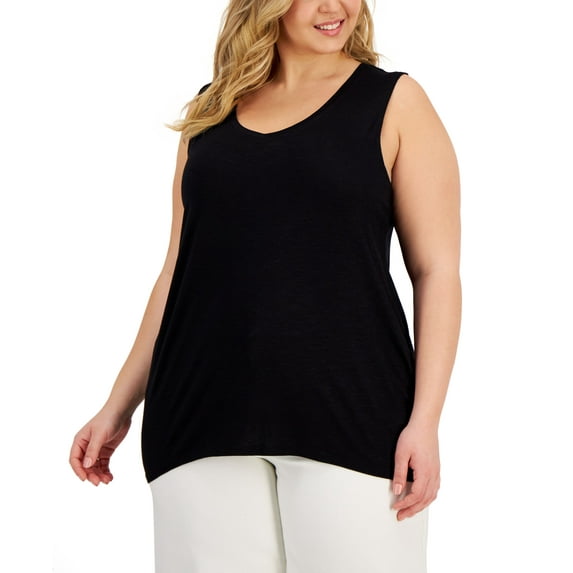 Style & Co Plus Size V Neck Tank Top Deep Black 2X