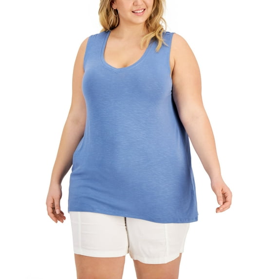 Style & Co Plus Size V Neck Tank Top Studio Denim 1X
