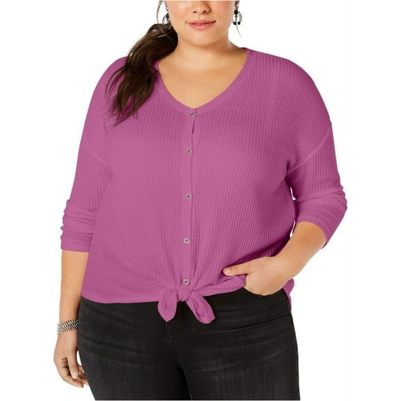 Style & Co Plus Size V Neck Thermal Top Vivid Violet 0X