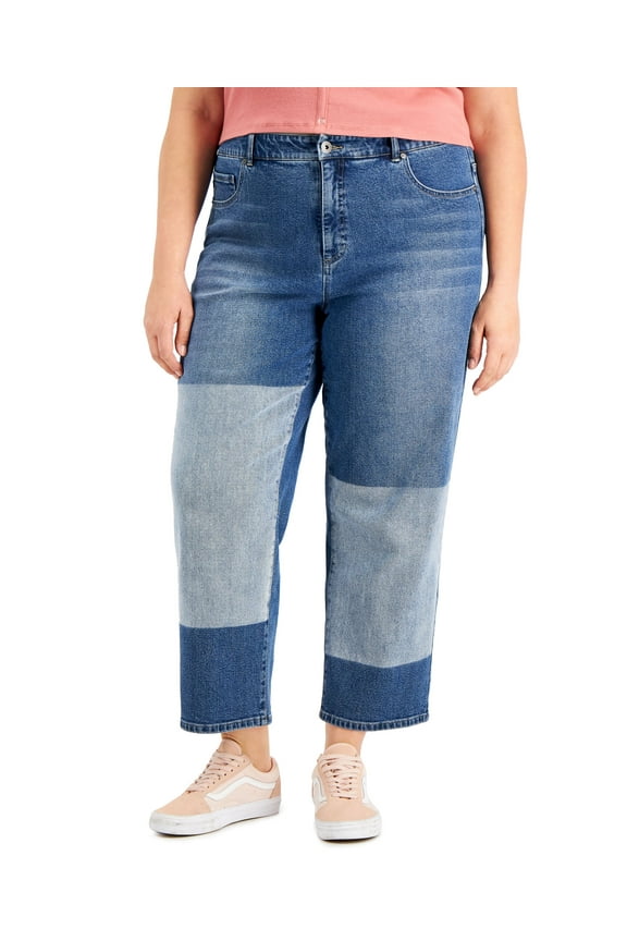 Style & Co Plus Size Vintage Patch Mom Jeans Shadow Wash 16W