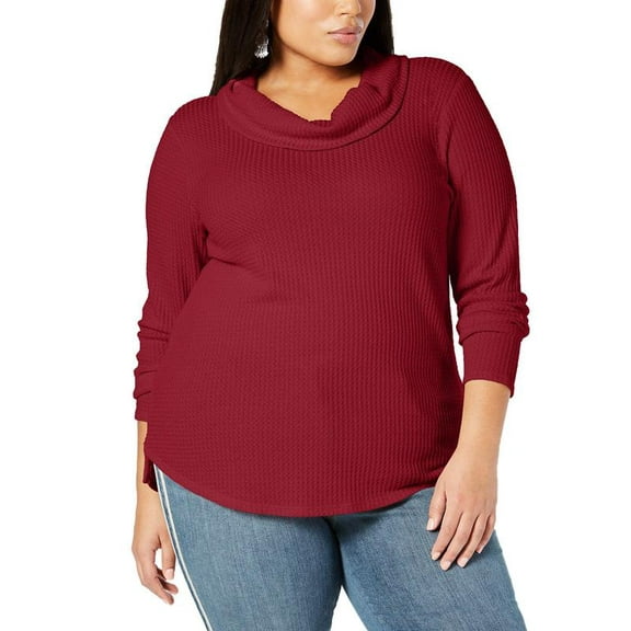 Style & Co | Plus Size Waffle-Knit Cowl-Neck Top | Red | Size 2X Plus