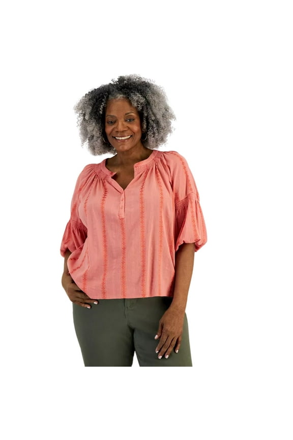 Style & Co Plus Size Woven Split-Neck Top - Sea Coral - 2X