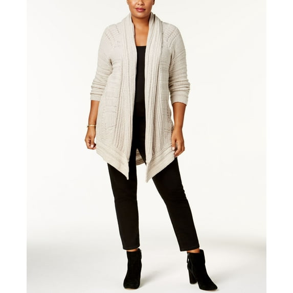 Style & Co. Pointelle Open-Front Cardigan Womens 1X Beige sweater MSRP $78