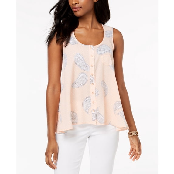 Style & Co Printed Button Front Blouse Spirited Petal S