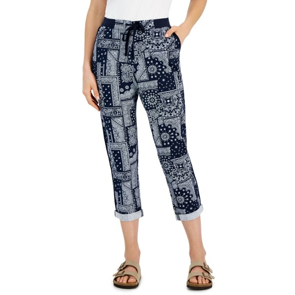 Style & Co Printed Cuffed Pants Bandana Blue 2XL