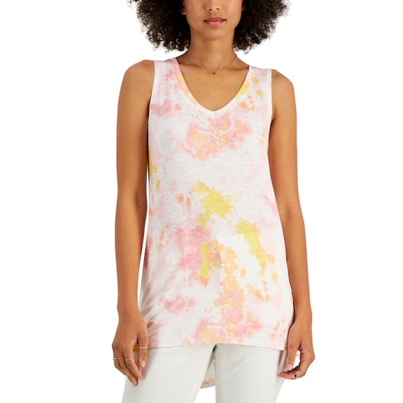 Style & Co Printed Drapey Tank Top Pink Dye S