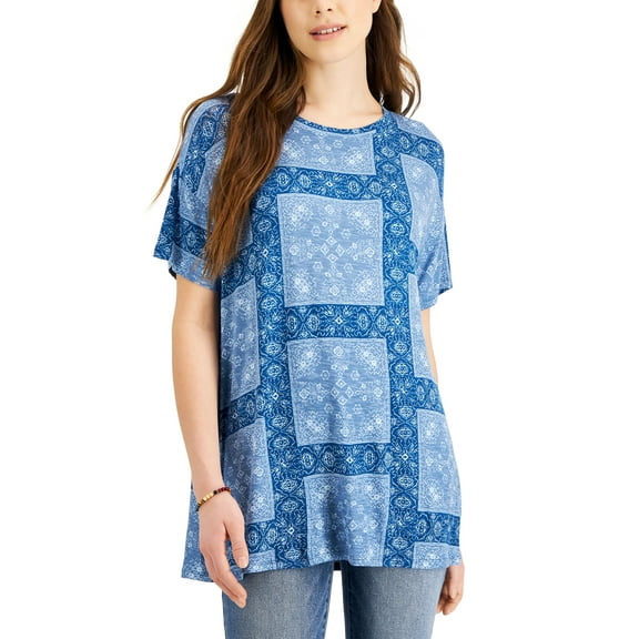 Style & Co Printed Dropped-Shoulder Top Indust Bandana XL