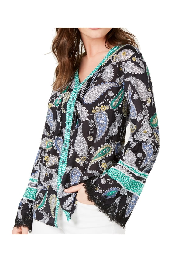 Style & Co Printed Flare Sleeve Top Vintage Enchant S