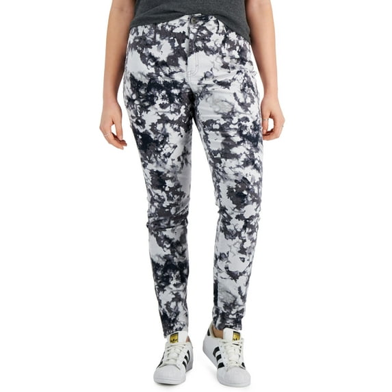 Style & Co Printed Mid Rise Curvy Skinny Jeans Acid Wash Grey 14