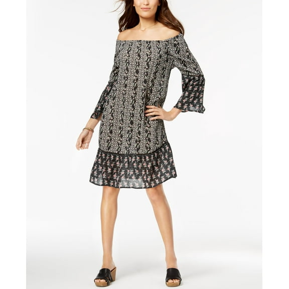 Style & Co Printed Off The Shoulder Dress Geo Twist XL