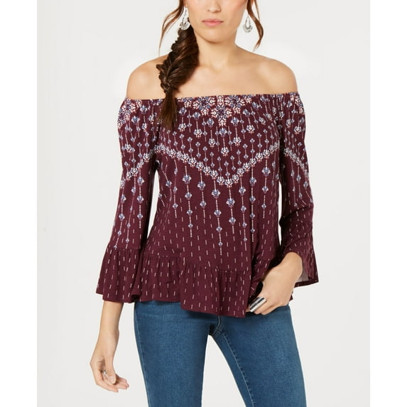 Style & Co Printed Off The Shoulder Top Berry Jewels M