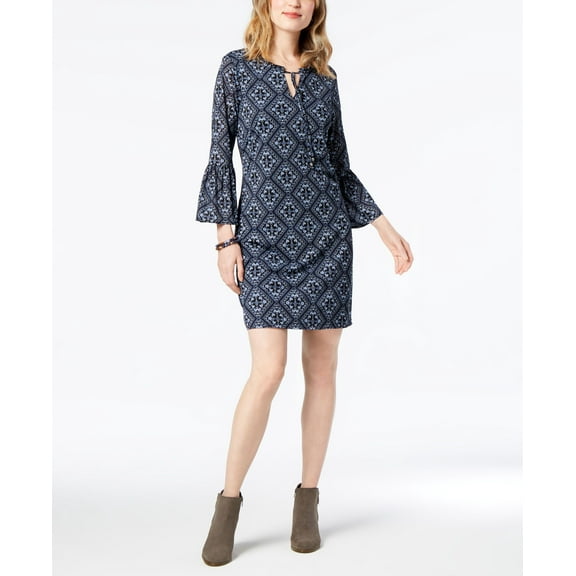 Style & Co Printed Peasant Dress Perfectly Bias L