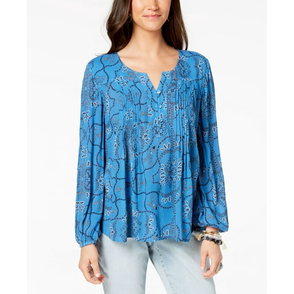 Style & Co Printed Peasant Top Unwind Vines XS