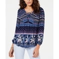 thumbnail image 1 of Style & Co Printed Pintucked Lace Up Top Downtown Lines L, 1 of 1