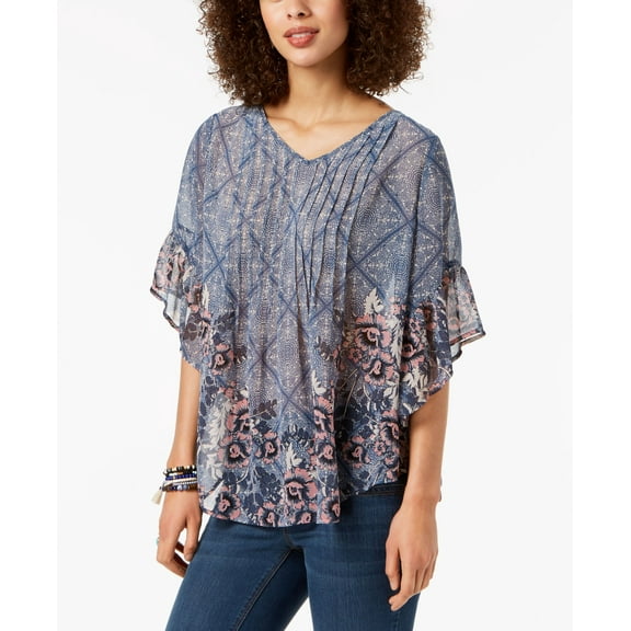 Style & Co Printed Pleated Top Garden Harvest S