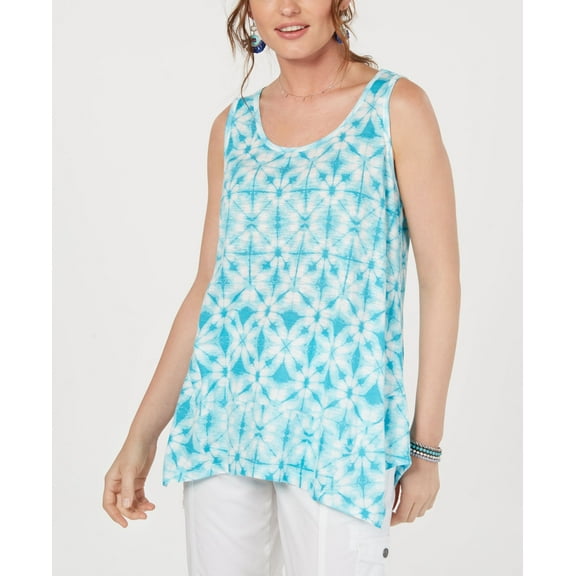 Style & Co Printed Scoop Neck Swing Top Rainforest Dye S