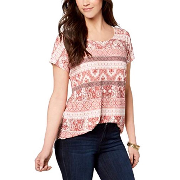Style & Co Printed T-Shirt Paisley, S Womens shirt MSRP $26 Orange S