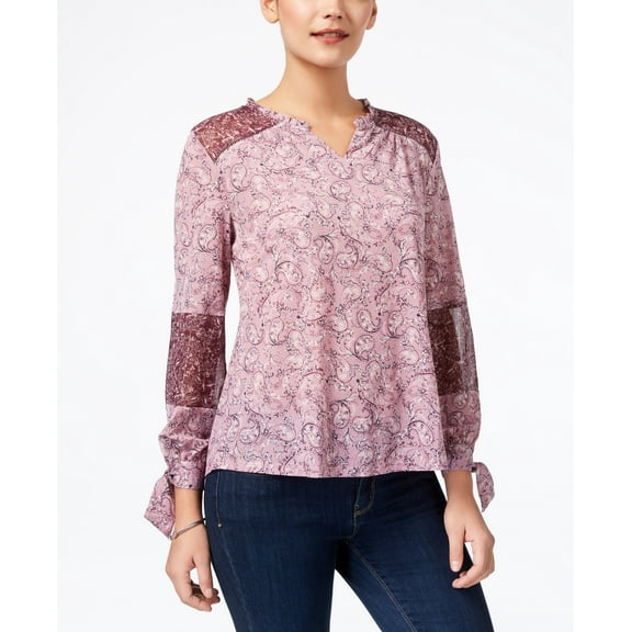 Style & Co Printed Tie Sleeve Top Pailsey Dance L