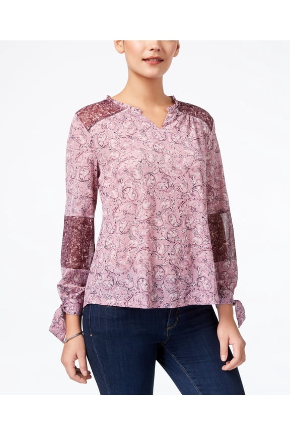 Style & Co Printed Tie Sleeve Top Pailsey Dance L