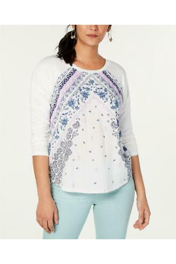 Style & Co Printed Top White Scroll Scarf M