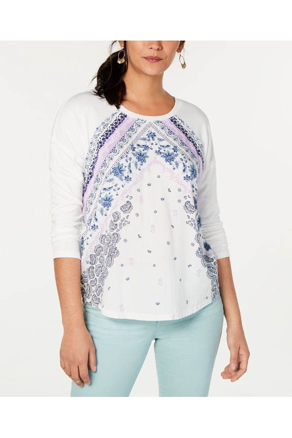 Style & Co Printed Top White Scroll Scarf M