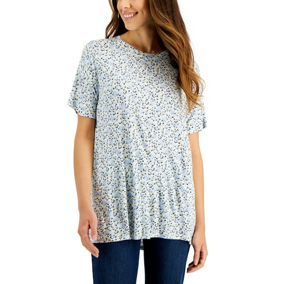 Style & Co Printed Tunic T-Shirt Blue Ditsy M
