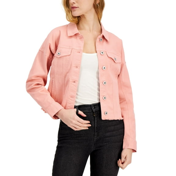 Style & Co Raw Hem Denim Jacket Bella Pink S