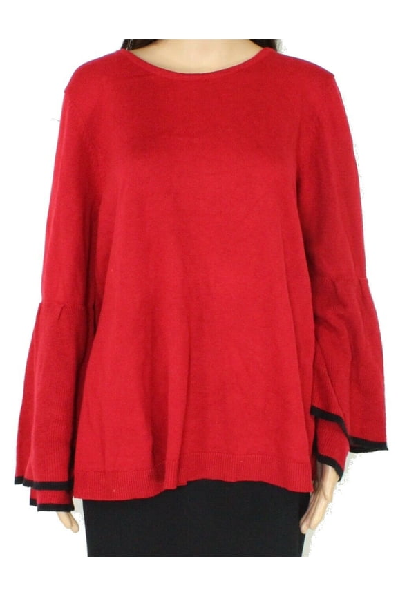 Womens Sweater Plus Pullover Ruffled-Sleeve 1X