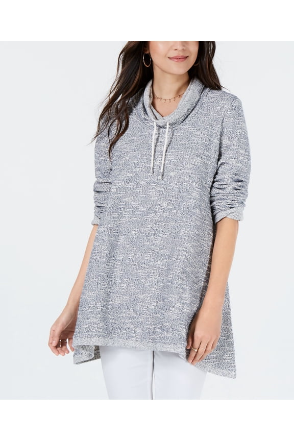 Style & Co Relaxed Funnel Neck Top Timeless Navy / White Blue XL