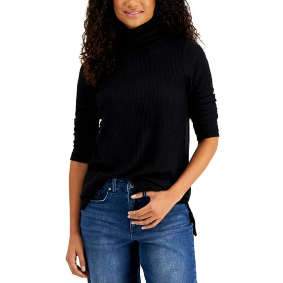 Style & Co Rib Knit Tunic Top Deep Black L
