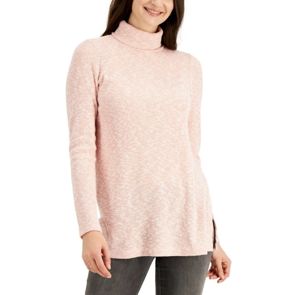 Style & Co Rib Knit Tunic Top Silver Pink XL
