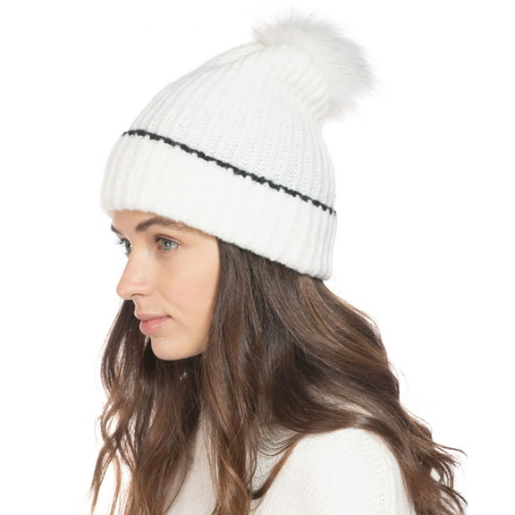 Style & Co Rib Marled Beanie Hat With Faux-Fur Pom