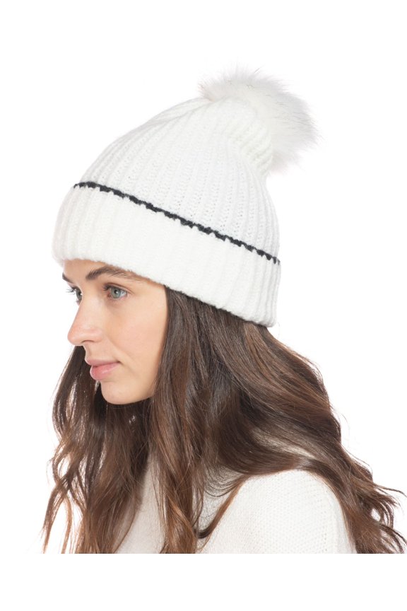Style & Co Rib Marled Beanie Hat With Faux-Fur Pom
