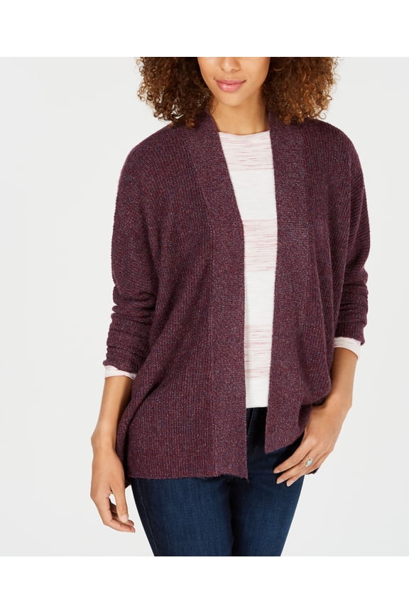 Style & Co Ribbed Open Front Cardigan Plum Marble 2XL