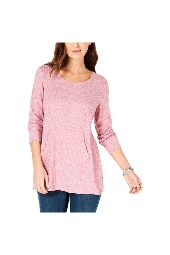 Style & Co Ribbed Pocket-Front Tunic (Light Red, L)