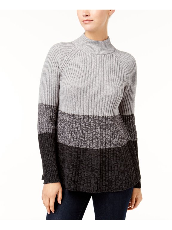 Style & Co Ribbed Swing Sweater Blackbold Grey 2XL