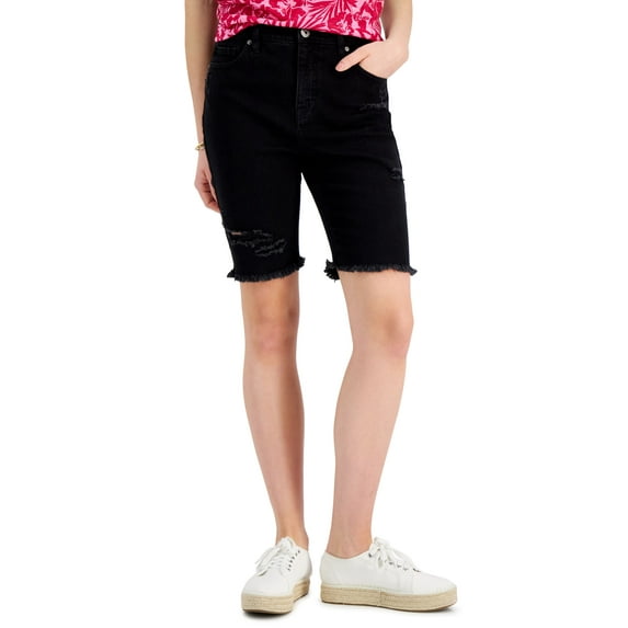 Style & Co Ripped Denim Bermuda Shorts Black 16