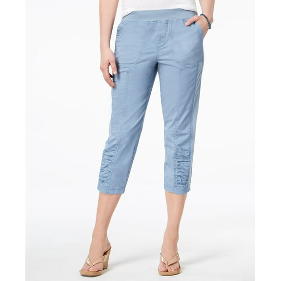 Style & Co Ruched Capri Pants Blue Fog L