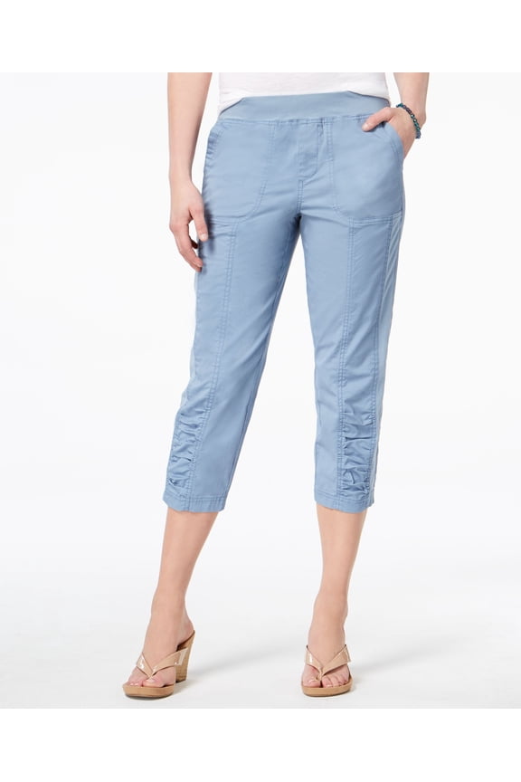 Style & Co Ruched Capri Pants Blue Fog L