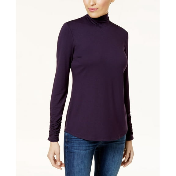 Style & Co Ruched Mock Neck Top Dark Grape S