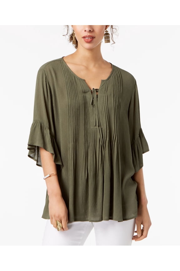 Ruffled Lace-Up Top (Oliva, L)