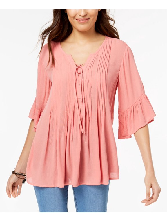 Style & Co Ruffled Lace Up Top Rose Blossom 2XL